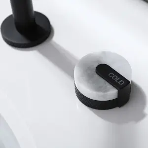 Shelf Mounted Black Curved Tap With Double Marble Handles