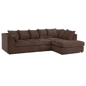 Luxor Chocolate Jumbo Cord Large 5 Seater Corner Sofa Long Right Hand Facing