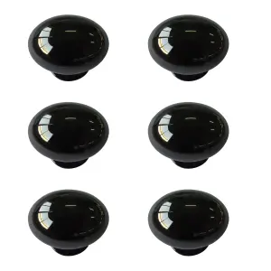 Black Zinc alloy Nickel effect Oval Furniture Knob (Dia)35mm, Pack of 6