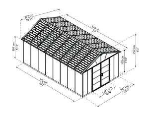 Palram - Canopia Yukon 11x17 ft Apex Dark grey Plastic 2 door Shed