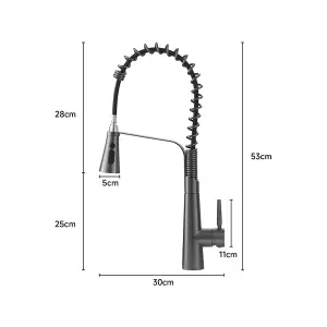 Pre-rinse Pull Down Kitchen Tap Stainless Steel and Brass Kitchen Faucet in Grey