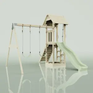 PolarPlay Tower Kids Wooden Climbing Frame with Swing and Slide - Swing Kari Sage