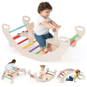 COSTWAY 4-in-1 Wooden Kids Climbing Toys Indoor Rocking Horse Arch Climber