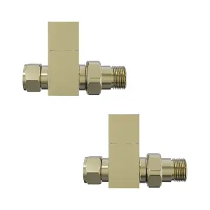 Right Radiators Straight Square Head Brushed Brass Heated Towel Rail Radiator Valves Pair