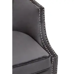 Interiors by Premier Grey Velvet Studded Chair, Easy to Clean Leather Armchair, Body Supportive Accent Chair