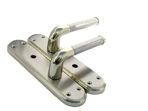 Marina Door Handle Two Tone Bathroom Lock Lever - Brass and Satin by Betley Butterfly