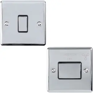 CHROME Bathroom Switch Set - 1x Light & 1x 6A Extractor Fan Isolator Switch