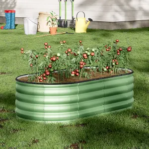 Light Green Oval Three-grid Metal Raised Bed Galvanized Raised Planter Box Outdoor Raised  Bed Kit Garden Raised Flower Bed 42cm H