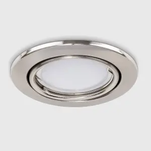 ValueLights Downlight Tiltable Fire Rated Brushed Chrome Ceiling Light Fitting 10 Pack With Warm White Bulbs