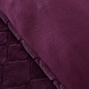 Catherine Lansfield Bedding Cosy Diamond Faux Fur Duvet Cover Set with Pillowcase Plum