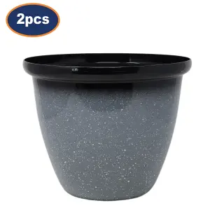 Pot Planter Round Plastic Grey Gloss Honey Plant Flower Garden Patio 25cm 2Pcs