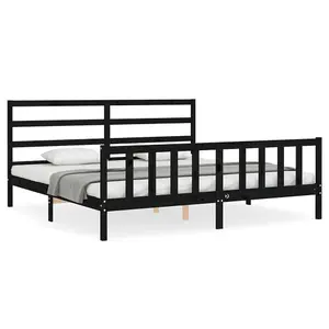 Berkfield Bed Frame with Headboard Black 200x200 cm Solid Wood