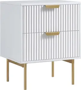 Richmond Ridged 2 Drawer Bedside Table, Matte White - Daals - Bedside Table