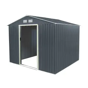 Charles Bentley Navy Grey 9ft x 6ft Metal Steel Garden Shed Outdoor Storage