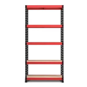 RB BOSS Garage Shelving Unit FastLok 5 Shelf MDF Red & Black Powder Coated Steel (H) 1800mm (W) 900mm (D) 300mm