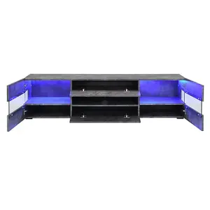 Kirsten TV Stand With Storage for Living Room and Bedroom, 1690 Wide, LED Lighting, Media Storage, Concrete Effect Finish