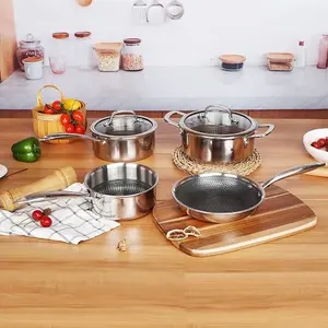 URBNCHEF 20cm Diameter 4Pcs Non Stick Stainless Steel Induction Frying Pan Saucepan Casserole Set