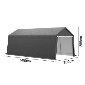 10x20FT Galvanized Tube Storage Shed Dark Grey with Roll-up Door