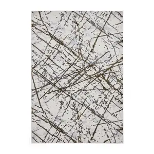 Gold Silver Abstract Marble Metallic Rug, 11mm Thick Stain-Resistant Rug, Modern Rug for Dining Room-120cm X 170cm