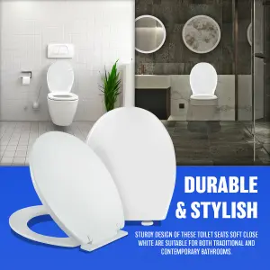 Soft Close White Toilet Seat - Luxury Bathroom Slow Seats Wc Heavy Duty D Shaped Easy to Install Fittings Included Home