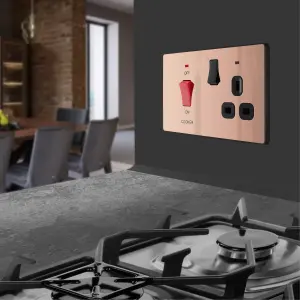 British General Screwless Gloss Copper Cooker switch & socket with neon & Black inserts