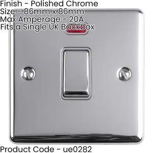 1 Gang 20A Single Light Switch & Neon - POLISHED CHROME & GREY TRIM 2 Way Rocker