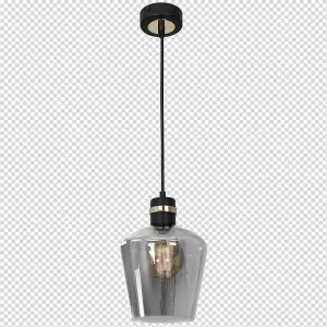 Milagro Richmond Black/Gold Pendant Lamp 1XE27 Stunning Hand Made Smoked Glass Quality Matt Black Fittings With Gold Detail