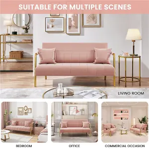 Yaheetech Pink Upholstered Sofa Couch with 2 Pillows and Gold-tone Metal Arms