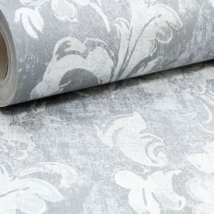 Floral Damask Grey Wallpaper Shimmer Metallic Silver Paste The Paper Smooth