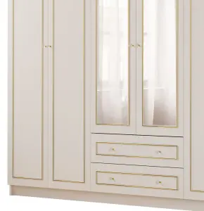 MARIE XL 6 Door 2 Drawer Mirrored Gold White Wardrobe