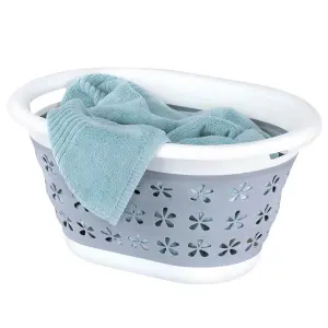 FLORAL FOLDAWAY LAUNDRY BASKET - GREY