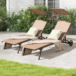 Costway Patio Chaise Lounge Chair w/6-Level Canopy & Wheels Heavy-Duty