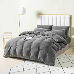 Teddy Fleece Duvet Cover set Dark Grey / King - 2 Standard Pillowcases