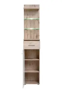 Gustavo IV Hallway Set: Elegant Storage Solution with LED Lighting - W2100mm x H2000mm x D350mm in Oak Wellington & White Gloss