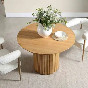 Maru Round Oak Pedestal Dining Table, Oak Modern Wooden - Daals - Dining Tables