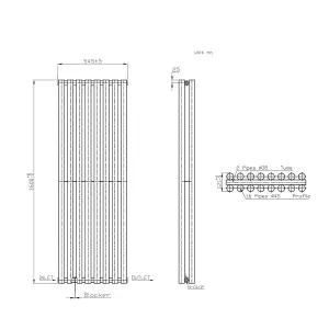 Right Radiators 1600x545 mm Double Vertical Round Column Style Designer Radiator Heated Rads Anthracite