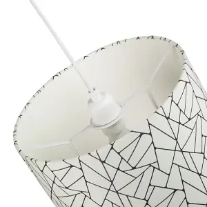 Off-White and Black Geometric Drum Lamp Shade with Inner Cotton Fabric Lining