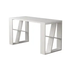 Decortie Honey Modern Desk with Integrated Bookshelf Storage White 137cm