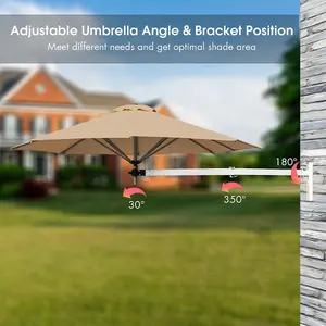 Costway Wall-Mounted Umbrella Water-proof Cantilever Parasols Tilting Sunshade Umbrella w/ Adjustable Pole