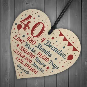 Red Ocean Novelty 40th Birthday Christmas Handmade Wooden Hanging Heart Sign Keepsake Funny Gift For Friend Brother