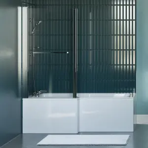 Ideal Standard Tempo Cube White L-shaped Left-handed Shower Bath, panel & screen set (L)1695mm