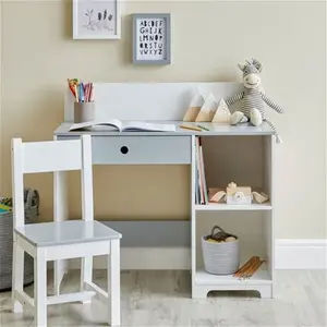 Dunelm Kids Albie Desk And Chair Set, Modern, Grey/White, White Grey, Wood