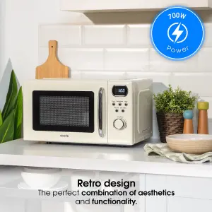 Abode Retro Microwave 20 Litre Cream Digital 700W, Mirror Finish, 8 Auto Cook Settings & Defrost, 5 Power Levels AMD2004C