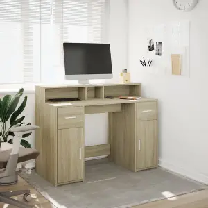 Berkfield Desk with LED Lights Sonoma Oak 120x55x91 cm Engineered Wood