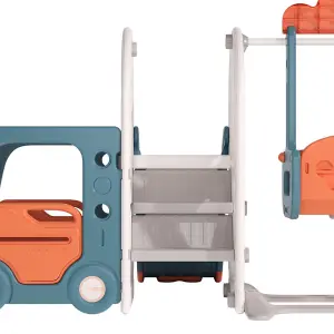 Blue and Orange Bus Cartoon 3 in 1 Slide and Swing Set Play Set with Basketball Hoop W 2160 x D 1710  x H 1150 mm