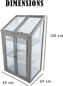 Mini Double Door Wooden Greenhouse With Transparent Poly-carbonate Glazing - Grey