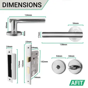 AFIT Polished Chrome Bathroom Door Handle & Lock Set - Handles, Thumb Turn & Release & Lock - Olvera Range