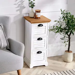 Home Source Ashington 3 Drawer White Walnut Top Storage Drawer Chest Unit