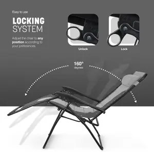 KEPLIN Set of 2 Light and Dark Grey Heavy Duty Textoline Zero Gravity Chairs for Garden Light Reclining Patio Sun Loungers