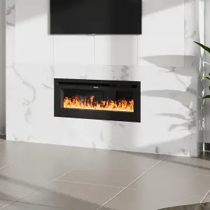 Electrical Fireplace with Remote Control and 12 Vibrant Flame Colours in Black, Size 42in